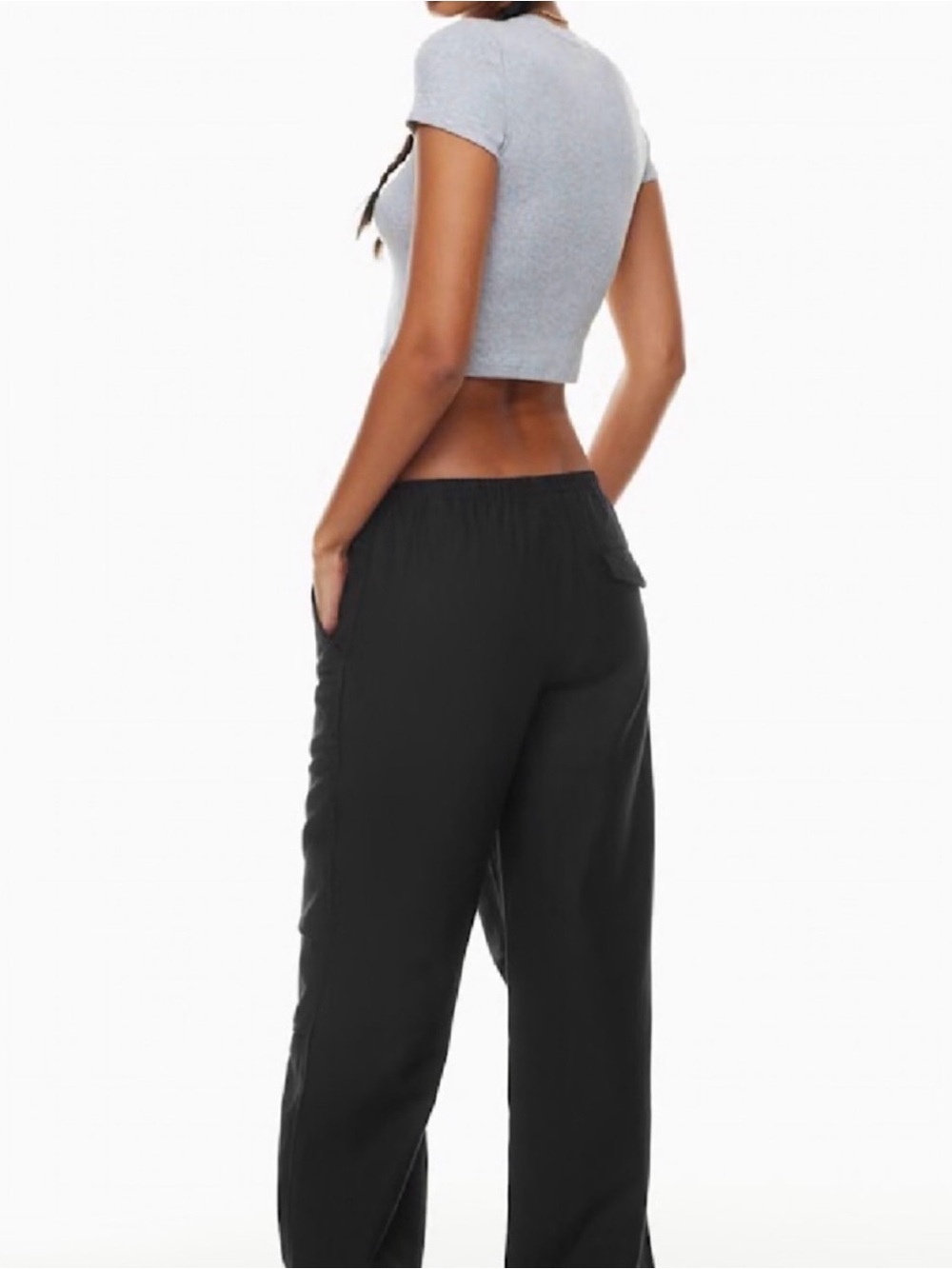 TNA by Aritzia Black Cashe Cargo Mid Rise Pant- Drawcords at Waist & Hem Cotton